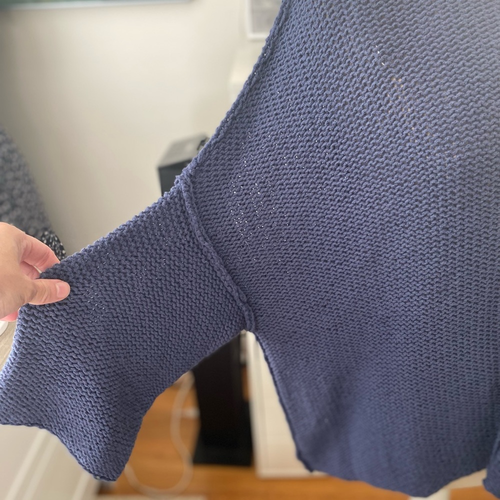 Aerie Boatneck Sweater Generous M Denim Blue Cotton Blend Open Weave NWOT - Picture 3 of 8
